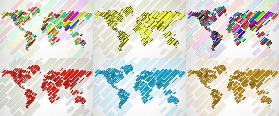Set of abstract world maps with lines. World stripes map. Vector Illustration Stock Illustration