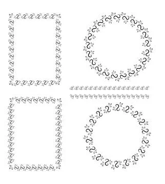 Set of abstractand floral decorative elements: frames and lines. Black line.. Stock Illustration