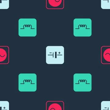 Set AC voltage source, DC and Inductor in electronic circuit on seamless pattern Stock Illustration