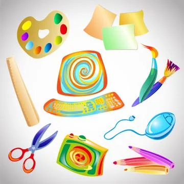 Set of accessories and objects for drawing Stock Illustration