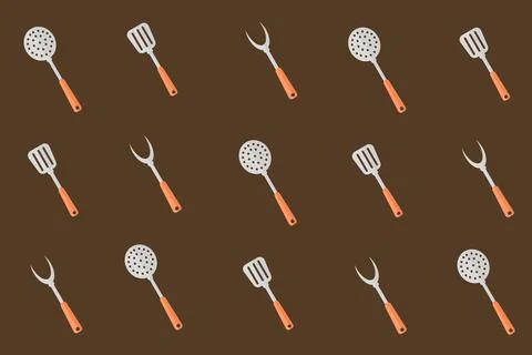 Set of accessories from the kitchen ladle spatula rolling pin fork spoon wood Stock Illustration