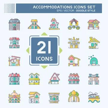 Set Accommodations . related to Building symbol. doodle style. simple desig.. Ilustración de archivo