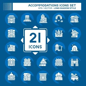 Set Accommodations . related to Building symbol. long shadow style. simple .. Ilustración de archivo