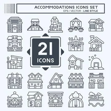 Set Accommodations . related to Building symbol. line style. simple design .. Ilustración de archivo