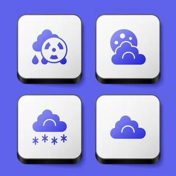 Set Acid rain radioactive cloud, Cloud with moon, snow and icon. White square イラスト素材