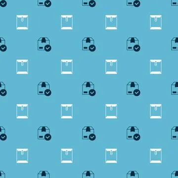 Set ackage box with check mark and Envelope on seamless pattern. Vector Stock Illustration