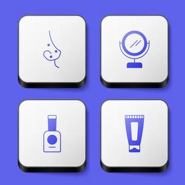 Set Acne, Round makeup mirror, Bottle of nail polish and Cream lotion cosmetic Illustration