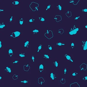 Set Acorn, Cloud and lightning, Apple and Opium poppy on seamless pattern. .. Stock Illustration