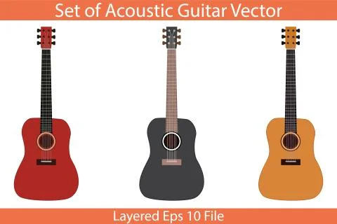 Set of Acoustic Guitar Vector Stock Illustration