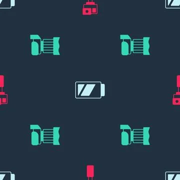 Set Action camera, Battery for and Photo on seamless pattern. Vector 스톡 일러스트
