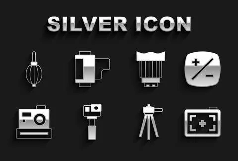 Set Action camera, Exposure compensation, Photo, Tripod, Camera photo lens, Dust Stock Illustration