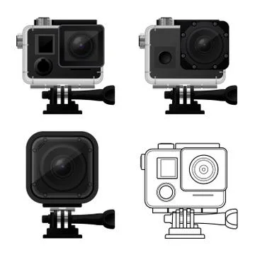 Set of action camera icons in waterproof case - sport cam icon Stock Illustration