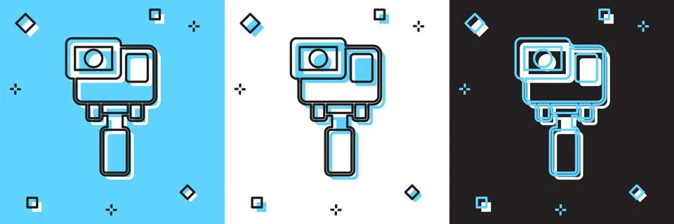 Set Action extreme camera icon isolated on blue and white, black background.. Stock Illustration