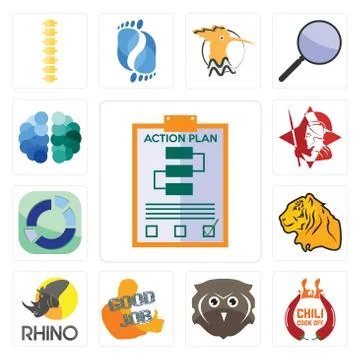 Set of action plan, chili cook off, free owl, good job, rhino, tiger, sector, Free Stock Illustration