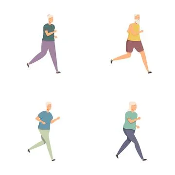 Set of active senior men running illustrations Stock Illustration