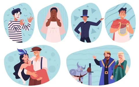 Set of actors close-up. Isolated flat illustration. Stock Illustration