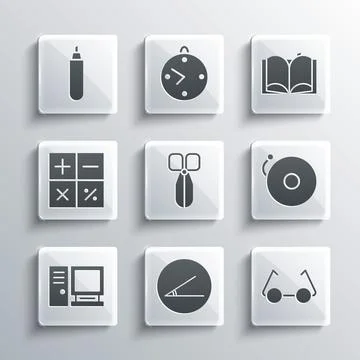 Set Acute angle, Glasses, Ringing alarm bell, Scissors, Computer monitor イラスト素材