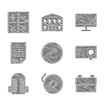 Set Acute angle, Ringing alarm bell, School backpack, Certificate template, Exam 스톡 일러스트
