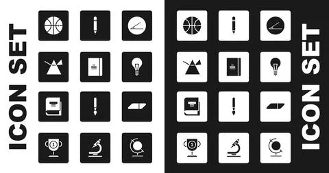 Set Acute angle, Spiral notebook, Light rays in prism, Basketball ball, bulb Stock Illustration