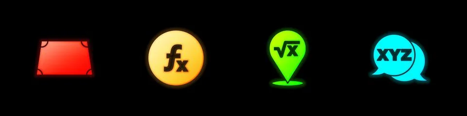 Set Acute trapezoid shape, Function mathematical symbol, Square root of x glyph Stock Illustration