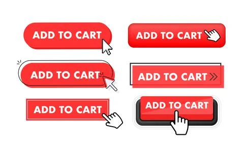 Set of add to cart button. Hand pointer clicking. Add to cart web buttons Stock Illustration