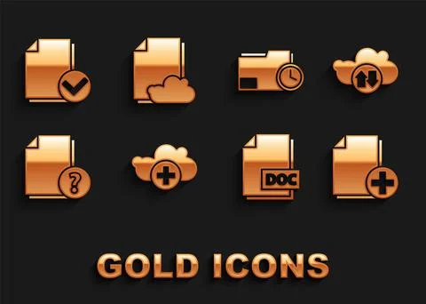 Set Add cloud, Cloud download and upload, new file, DOC document, Unknown 스톡 일러스트