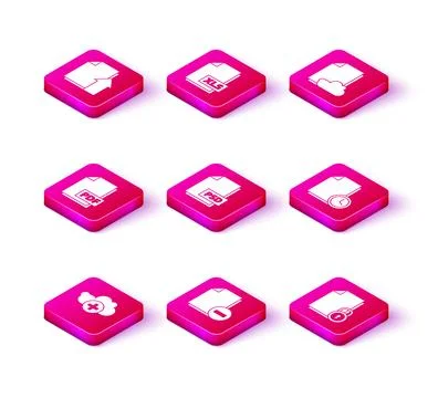 Set Add cloud, Document with minus, PDF file document, PSD, and lock, clock.. Illustrazione stock