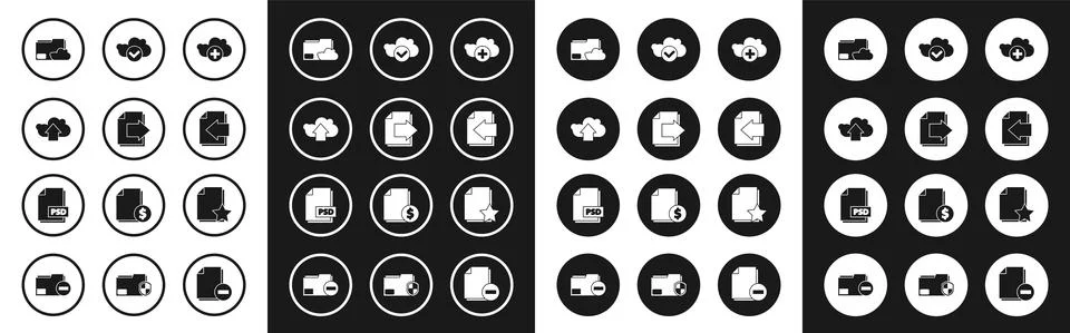 Set Add cloud, Next page arrow, Cloud upload, storage text document folder, with Stock Illustration