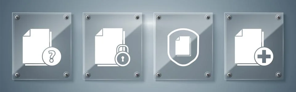 Set Add new file, Document protection concept, Document and lock and Unknown Illustrazione stock