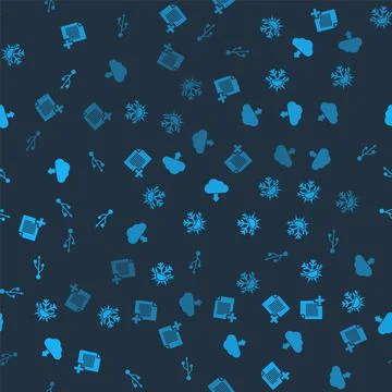 Set Add new file, Sun and snowflake, Cloud download and USB on seamless pattern Stock Illustration