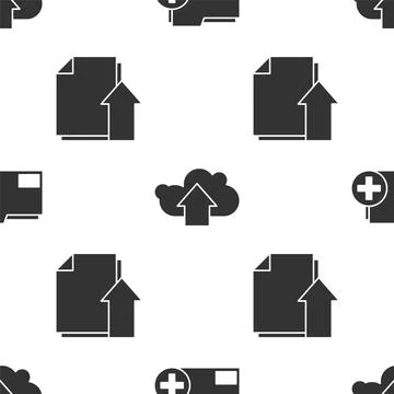 Set Add new folder, Cloud upload and Upload file document on seamless pattern イラスト素材