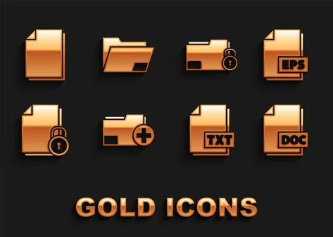 Set Add new folder, EPS file document, DOC, TXT, Document and lock, Folder, and イラスト素材