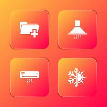 Set Add new folder, Kitchen extractor fan, Air conditioner and Sun and snowfl 스톡 일러스트