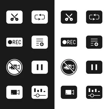 Set Add to playlist, Record button, Music video editing, Repeat, Prohibition no Stock Illustration