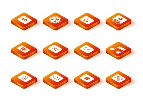 Set Add to playlist, Repeat button, Online video, Arrow shuffle, Stop media Stock Illustration