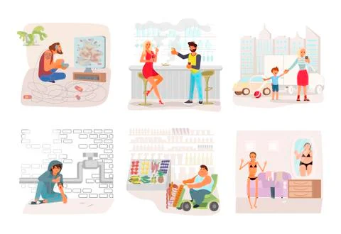 Set of Addicted people. Illustrazione stock