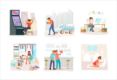 Set of Addicted people. Stock Illustration