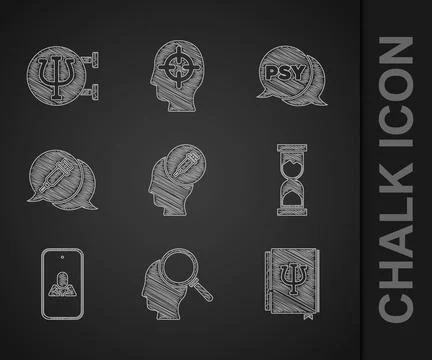 Set Addiction to the drug, Finding a problem, Psychology book, Psi, Old Illustrazione stock