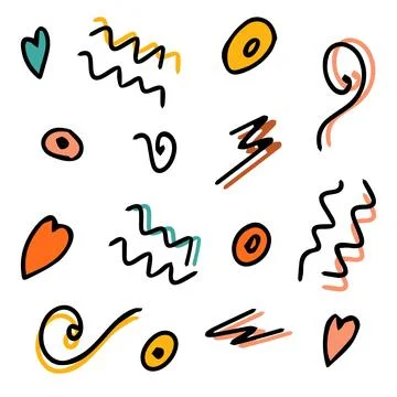 Set of additional multicolored doodle elements. Creation of design or addition Stock Illustration