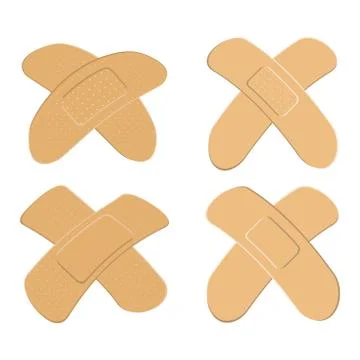 Set of Adhesive, flexible, fabric plaster . Medical bandage in different shap Stock Illustration