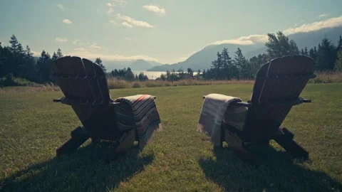 Set of Adirondack Chairs Overlooking Columbia River Gorge Oregon Cinematic 스톡 동영상 280701665