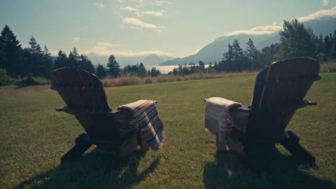 Set of Adirondack Chairs Overlooking Columbia River Gorge Oregon Cinematic 動画素材 280701675