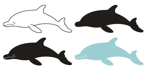 Set of adorable and simple dolphin silhouette illustrations Stock Illustration