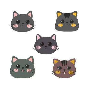 Set of Adorable Cat Kitten Head Mascot Cartoon Character with Happy Expressio Stock Illustration