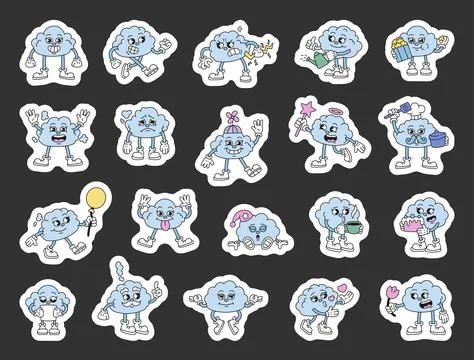Set of adorable cloud characters 库存插图