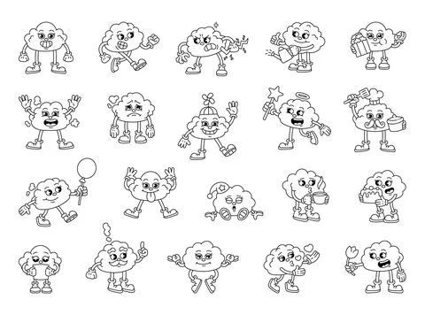 Set of adorable cloud characters 库存插图