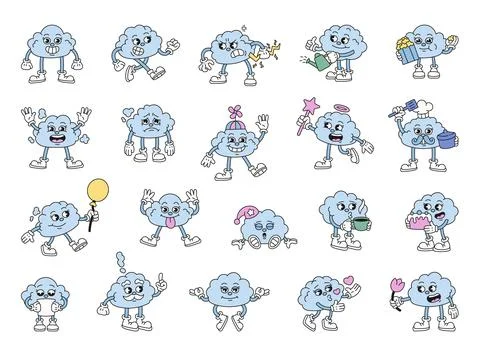 Set of adorable cloud characters 库存插图