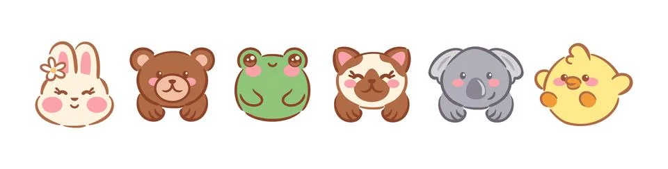 A set of adorable vector illustrations featuring cute animal faces including a Stock Illustration