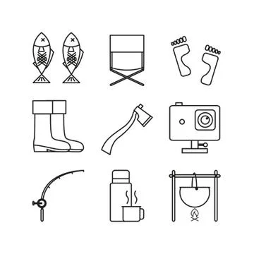 Set of Adventure Thin Line Icon Symbol Illustration Design Set Stock Illustration
