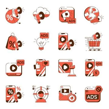 Set of Advertisement and Campaign Flat Icons Stock Illustration